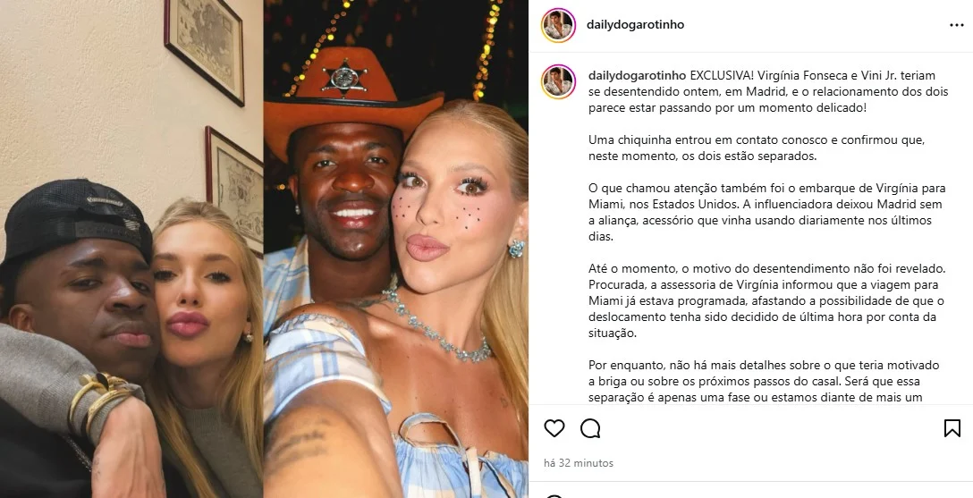 Assessoria de Virginia Fonseca nega fim de relacionamento com Vini Jr. após rumores