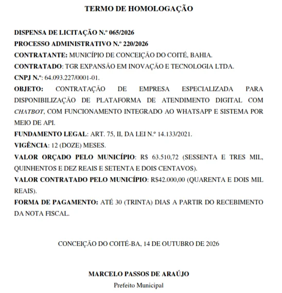 Homologação no Diário Oficial 