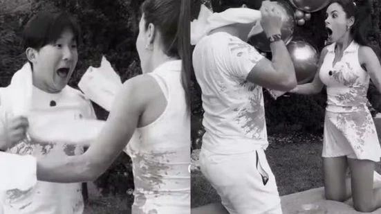 Pyong Lee e Natália Nasser revelam sexo do primeiro bebê do casal em chá revelação